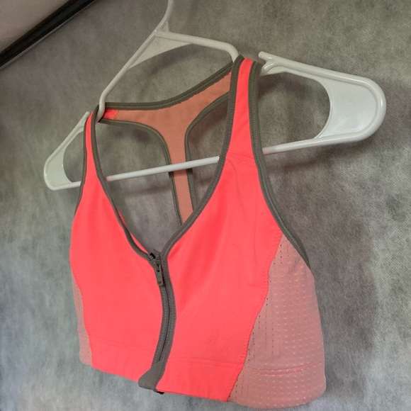VICTORIAS SECRET VSX Zip Front Racerback Sports Bra Peach Orange Small Petite - Picture 11 of 15